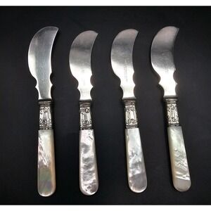 Vintage Landers Frary & Clark Sterling Silver Mother of Pearl Butter Knife Set 4